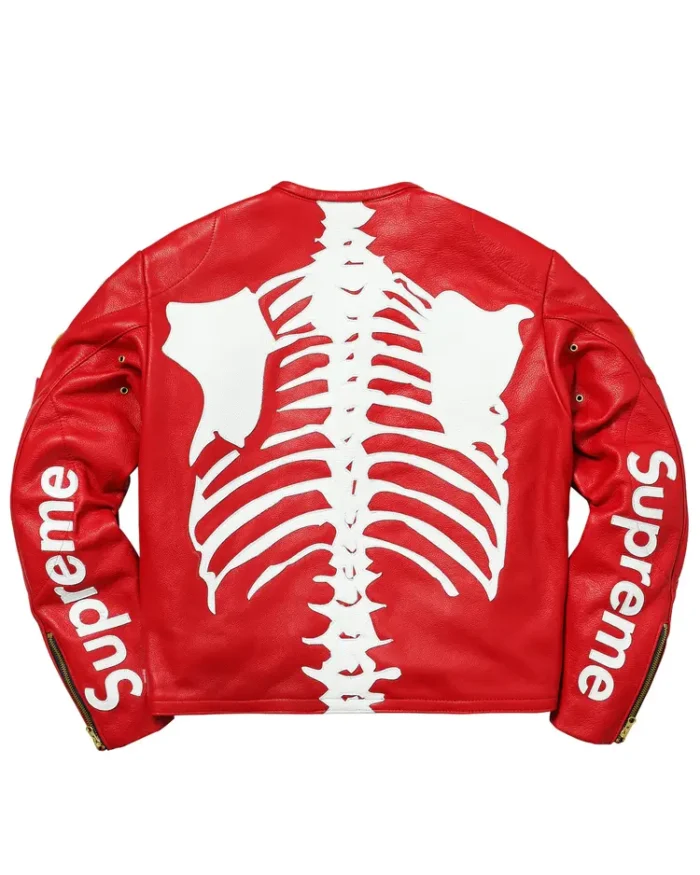 Red Supreme Vanson Leather Bones Jacket Back