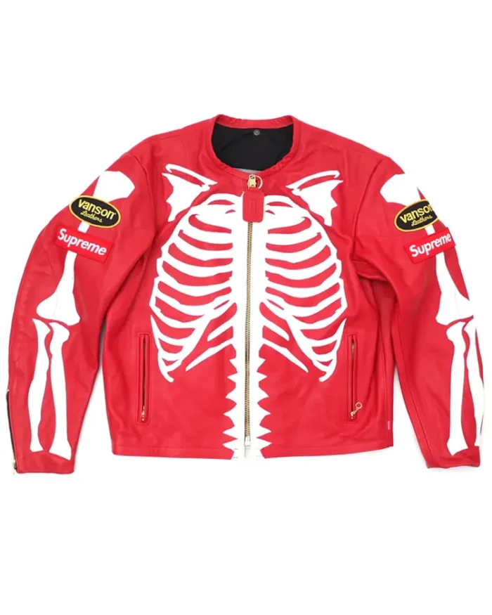 Red Supreme Vanson Leather Bones Jacket Front