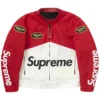Red And White Supreme Vanson Leathers Cordura Jacket Front