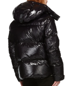 Shiny Hooded Puffer Jacket Back - Trendy leather Jackets