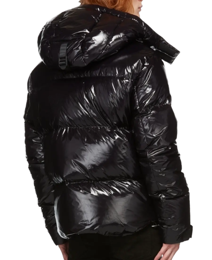 Shiny Hooded Puffer Jacket Back - Trendy leather Jackets