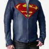 Superman Man Of Steel Blue Leather Jacket Front V