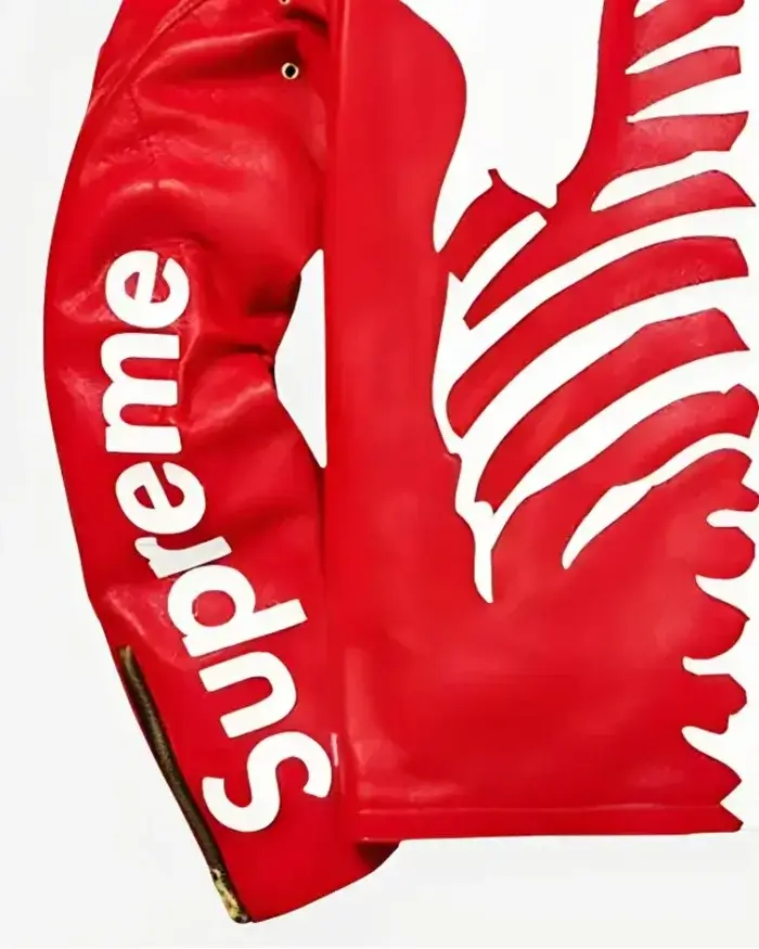 Supreme Skeleton Red Vanson Biker Jacket - Lower Back Closeup