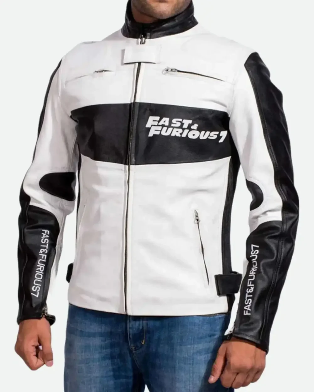 Fast And Furious 7 Vin Diesel Motorcycle White Leather Jacket