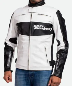Fast And Furious 7 Vin Diesel Motorcycle White Leather Jacket