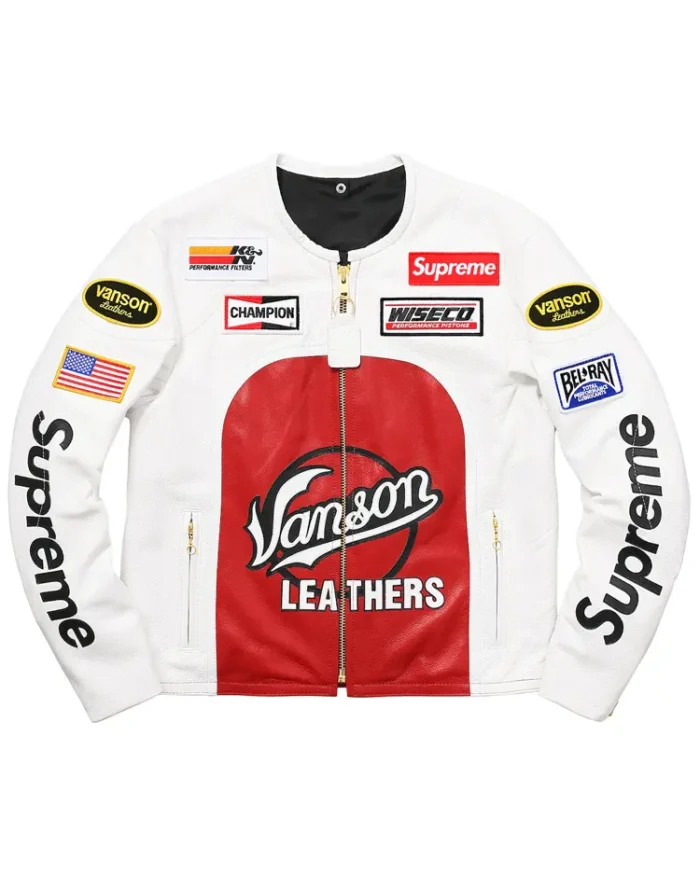 White Supreme Vanson Leather Star Jacket