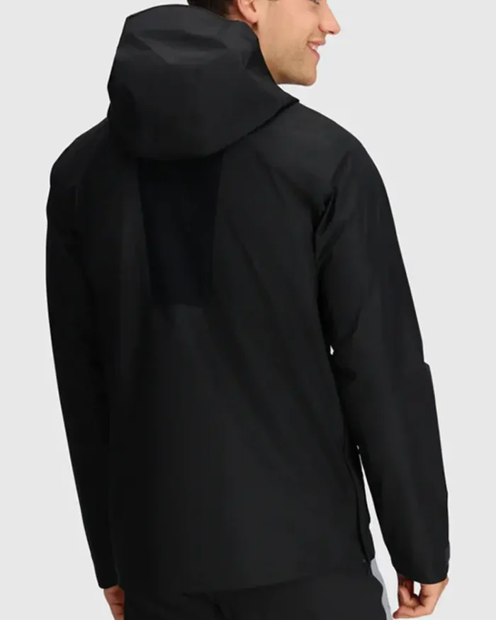 Black Hooded Stretch Rain Jacket Back