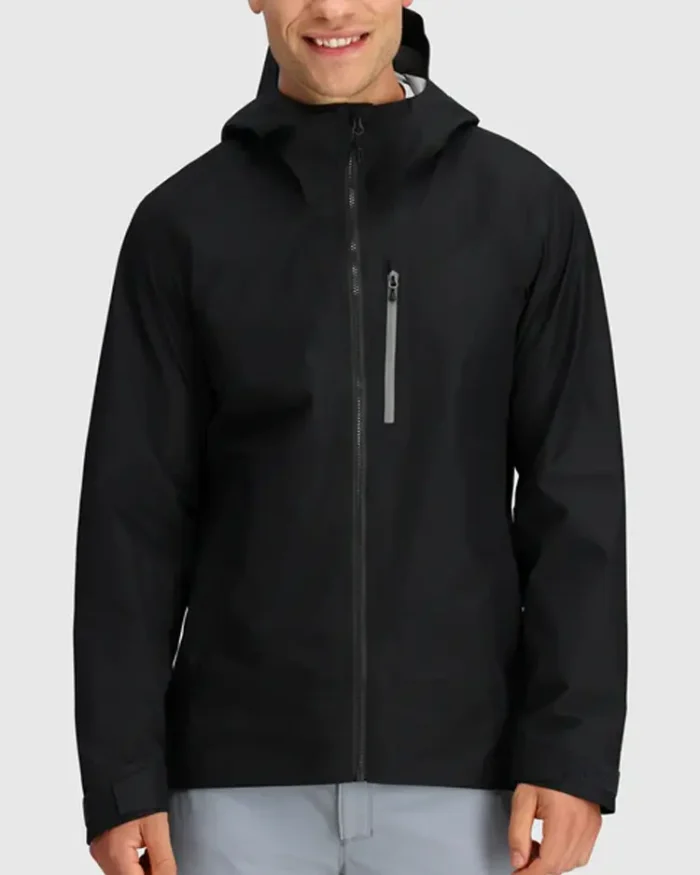 Black Hooded Stretch Rain Jacket Front