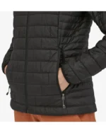 Black Insulated Hoody Puffer Jacket side pocket closeup