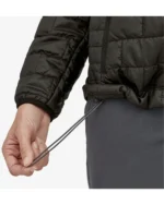 Black Insulated Hoody Puffer Jacket waist drawcord closeup