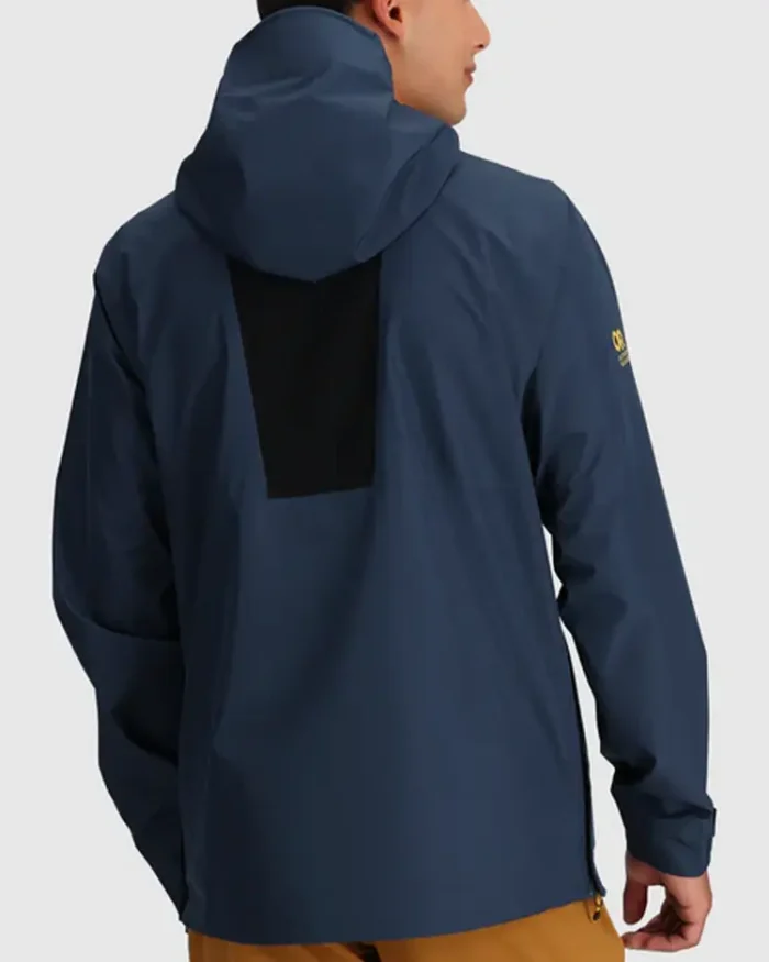 Blue Hooded Stretch Rain Jacket Back