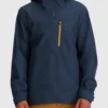 Blue Hooded Stretch Rain Jacket Front