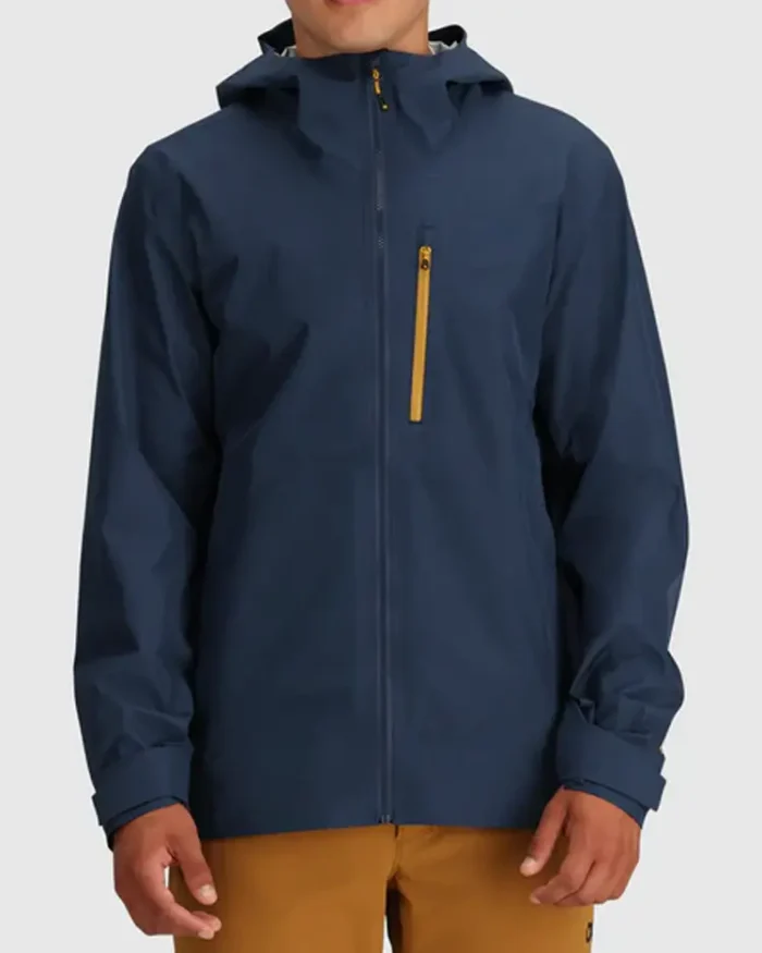 Blue Hooded Stretch Rain Jacket Front