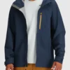 Blue Hooded Stretch Rain Jacket Front Zip Open