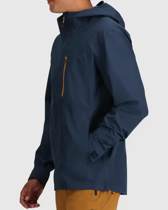 Blue Hooded Stretch Rain Jacket Side