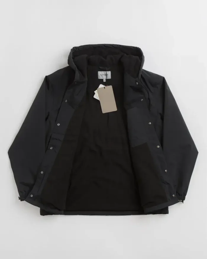 Carhartt Hooded Coach Jacket Black Opened Front