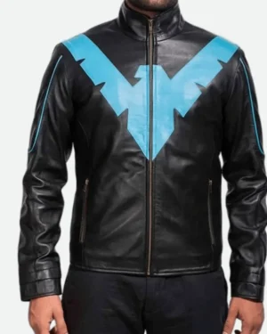 Dick Grayson Nightwing Leather Jacket Front Closure