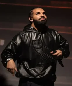 Drake OVO OG Black Leather Hoodie