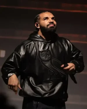 Drake OVO OG Black Leather Hoodie