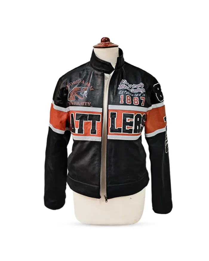 Famu Cropped Leather Racing Jacket_Front