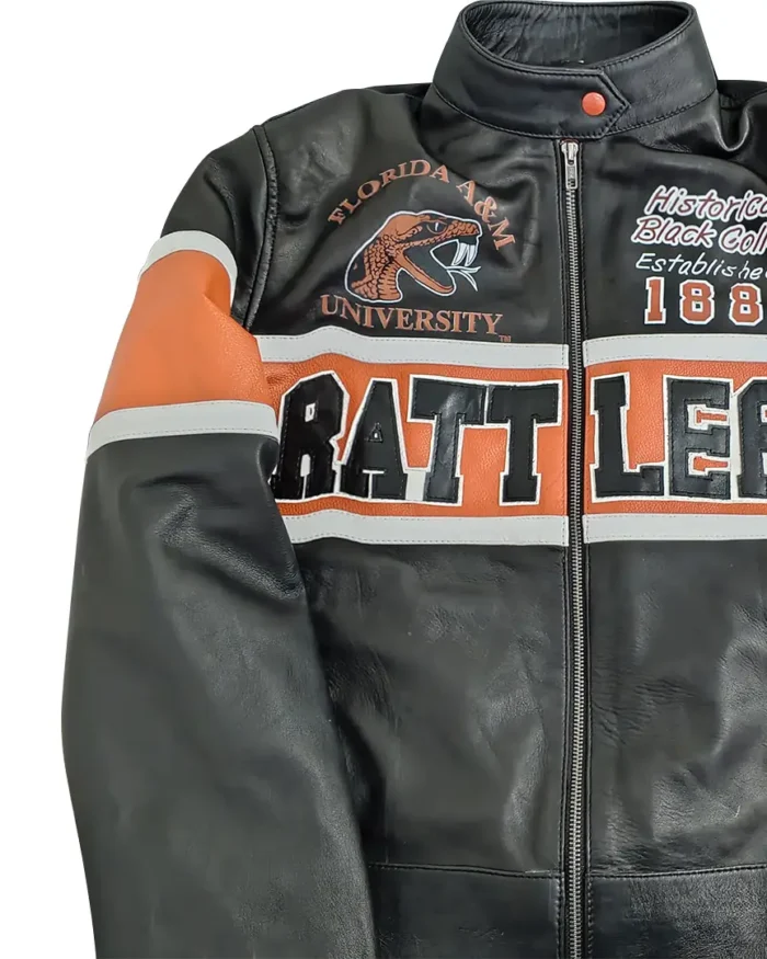 Famu Rattlers Cropped Leather Racing Jacket Front Right Side
