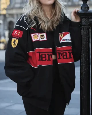 Ferrari Black Bomber Jacket front half open