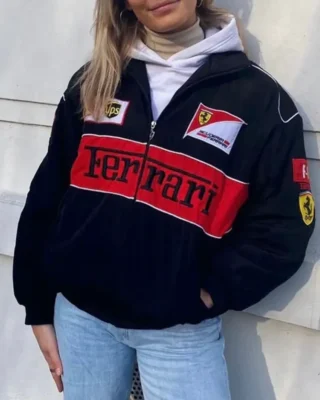 Ferrari Black Bomber Jacket front look