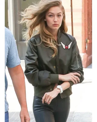 Gigi Hadid Embroidered Bomber Satin Jacket