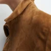 Katie Holmes Suede Jacket Collar Side Closeup
