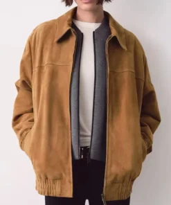 Katie Holmes Suede Jacket front unzipped