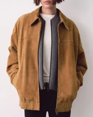 Katie Holmes Suede Jacket front unzipped