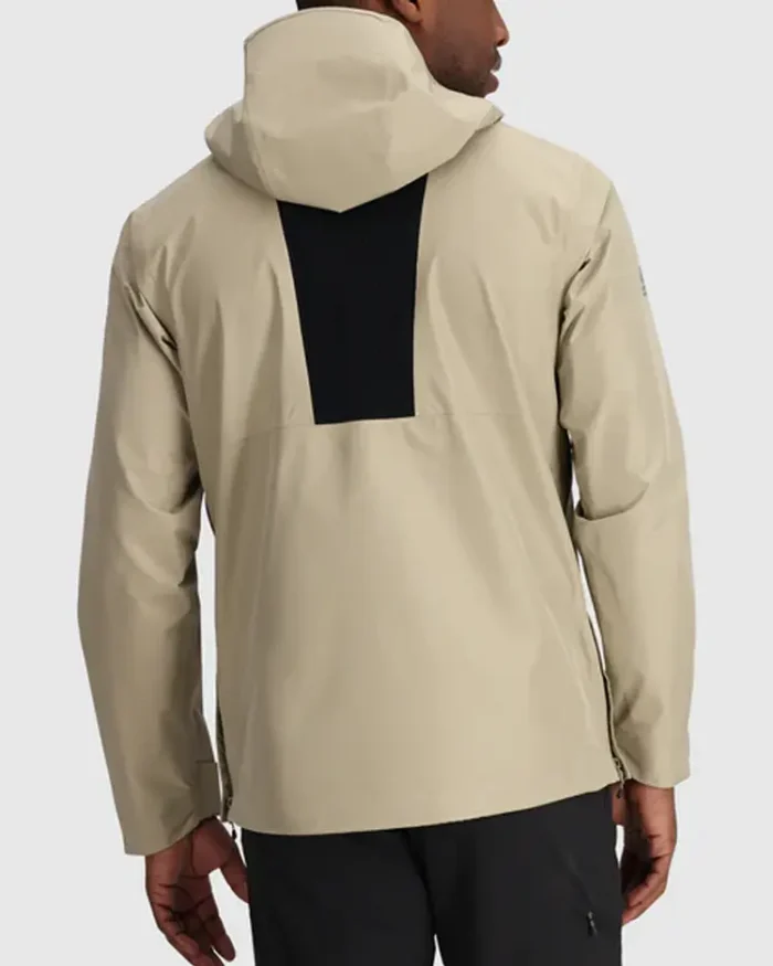 Khaki Hooded Stretch Rain Jacket Back