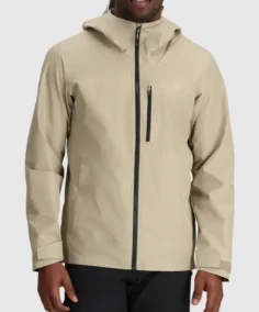 Khaki Hooded Stretch Rain Jacket Front