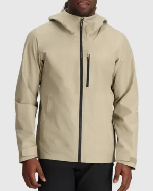 Khaki Hooded Stretch Rain Jacket Front