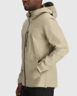 Khaki Hooded Stretch Rain Jacket Side