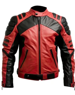 Men’s Red Black Sheepskin Biker Racer