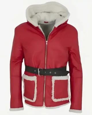 Mens Santa Claus Red Leather Jacket Front