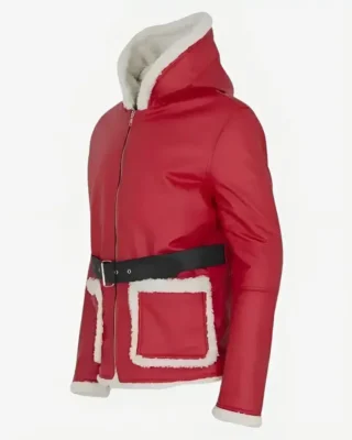 Mens Santa Claus Red Leather Jacket Side-look