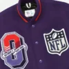 Ovo X Nfl Super Bowl Lviii Las Vegas Purple Letterman Varsity Jacket Front Close Up Image