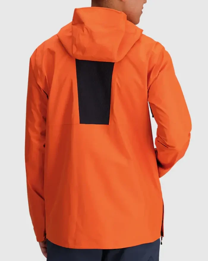 Orange Hooded Stretch Rain Jacket Back