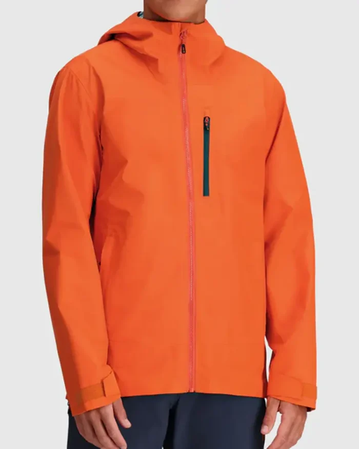 Orange Hooded Stretch Rain Jacket Front