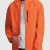 Orange Hooded Stretch Rain Jacket Front Zip Open