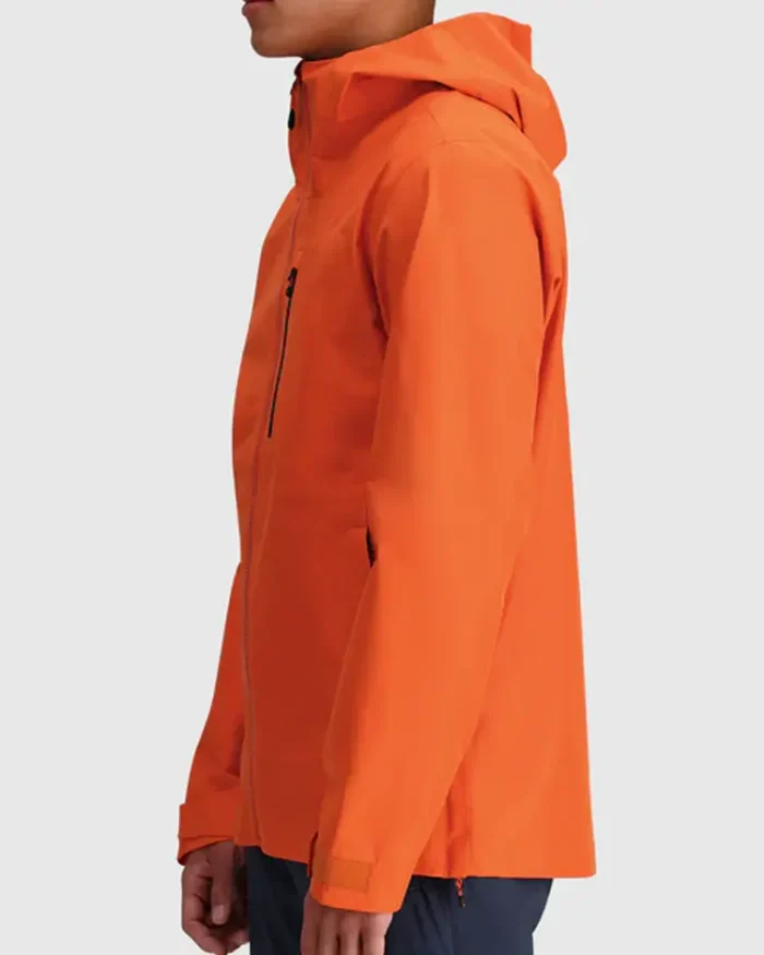 Orange Hooded Stretch Rain Jacket Side