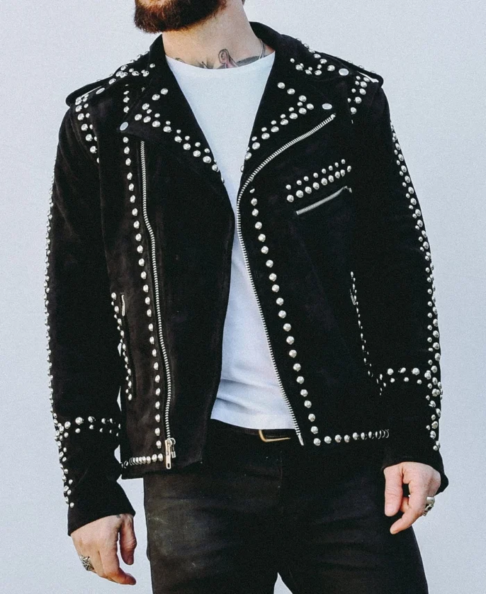 Snl Ryan Gosling Black Studded Leather Jacket Front - Trendy Leather Jackets