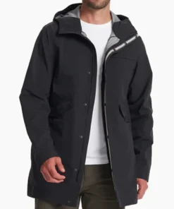 Waterproof Rain Long Coat Jacket Front Zip Open