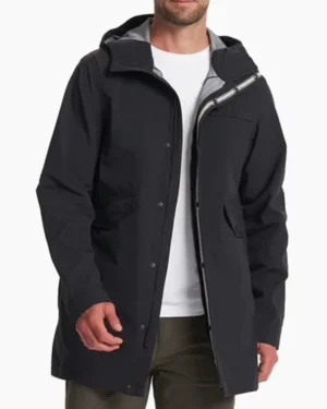 Waterproof Rain Long Coat Jacket Front Zip Open