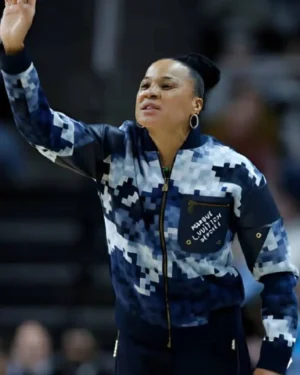 dawn staley blue camo bomber jacket front