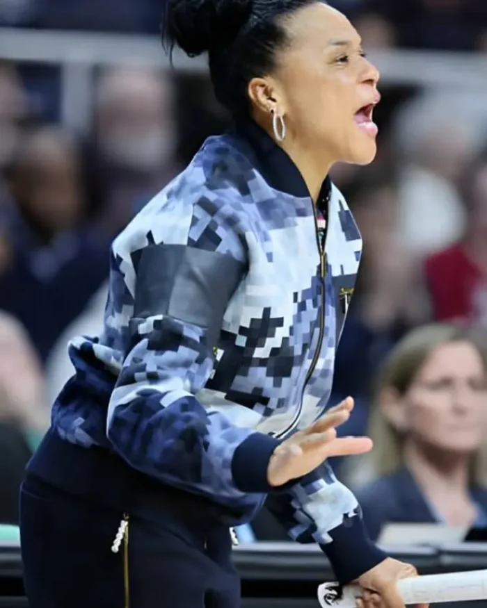 Dawn Staley Blue Camo Bomber Jacket Side View