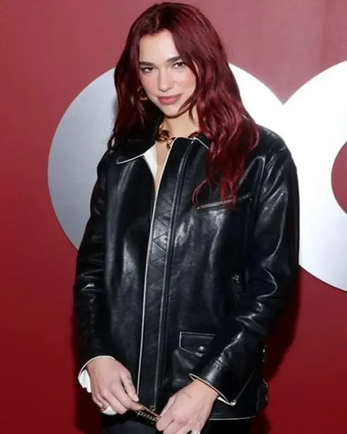 Dua Lipa Gq Men Of The Year Awards Leather Jacket Front View