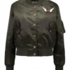 Gigi Hadid Embroidered Bomber Satin Jacket Front V